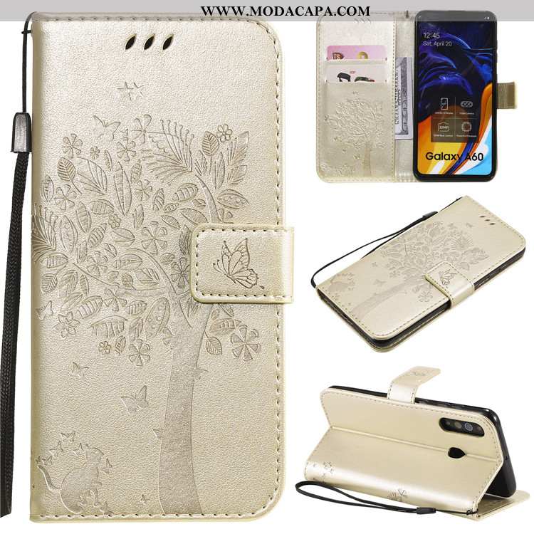 Capas Samsung Galaxy A60 Protetoras Cover Couro Cases Telemóvel Cinza Venda