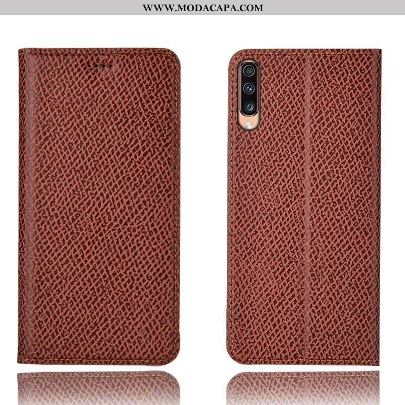 Capa Samsung Galaxy A70s Couro Genuíno Telemóvel Cases Protetoras Cover Malha Preto Online