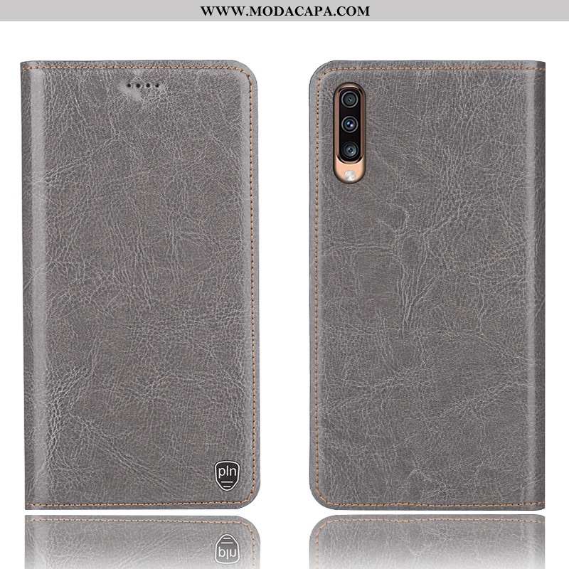 Capa Samsung Galaxy A70s Couro Legitimo Cover Antiqueda Protetoras Capas Telemóvel Cinza Venda