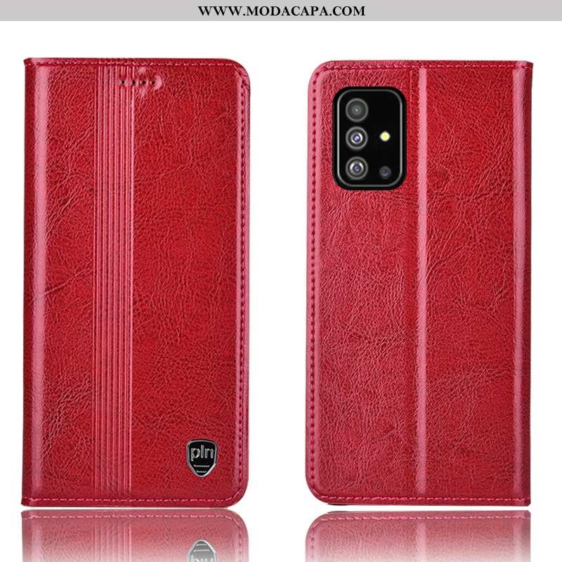 Capas Samsung Galaxy A71 Couro Legitimo Protetoras Completa Telemóvel Antiqueda Vermelho Baratas