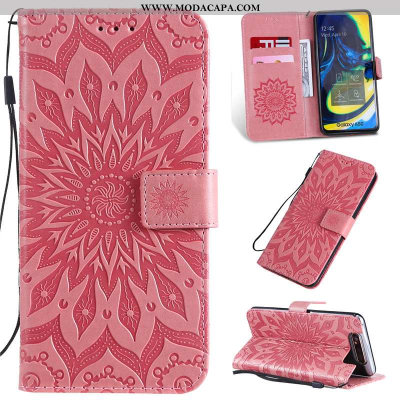 Capas Samsung Galaxy A80 Couro Telemóvel Protetoras Antiqueda Completa Rosa Baratas