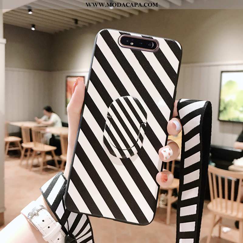 Capa Samsung Galaxy A80 Cordao Capas Preto Branca Listrado Telemóvel Cases Baratas