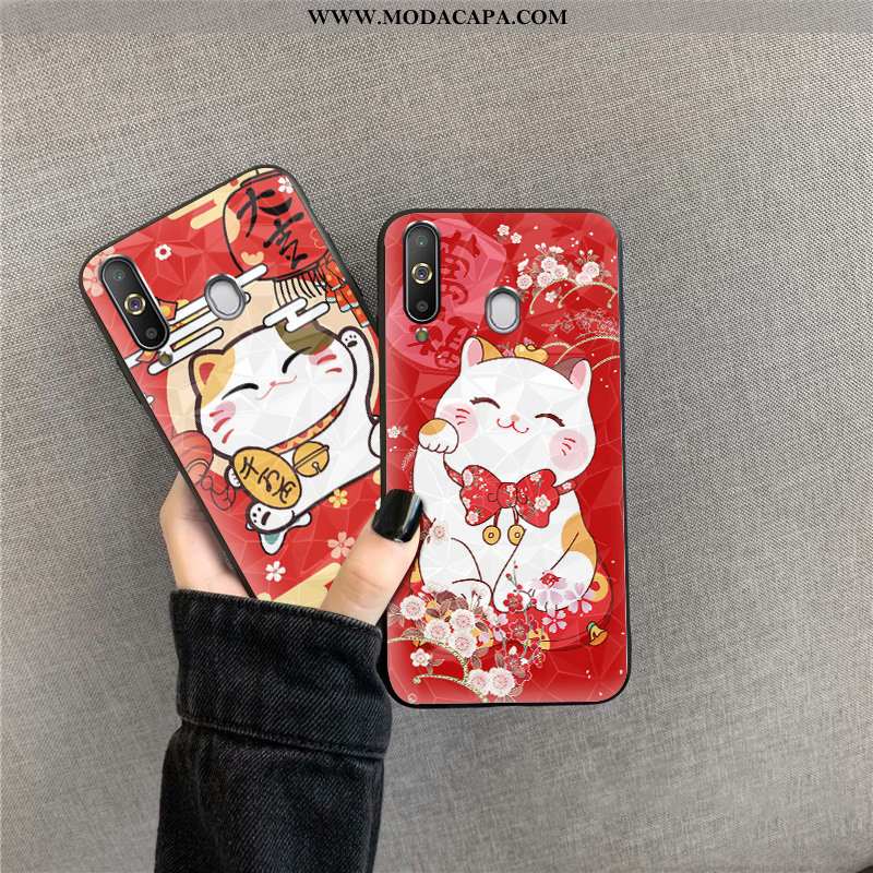 Capa Samsung Galaxy A8s Desenho Animado Vermelho Catinet Capas Diamond Telemóvel Quadriculada Barata