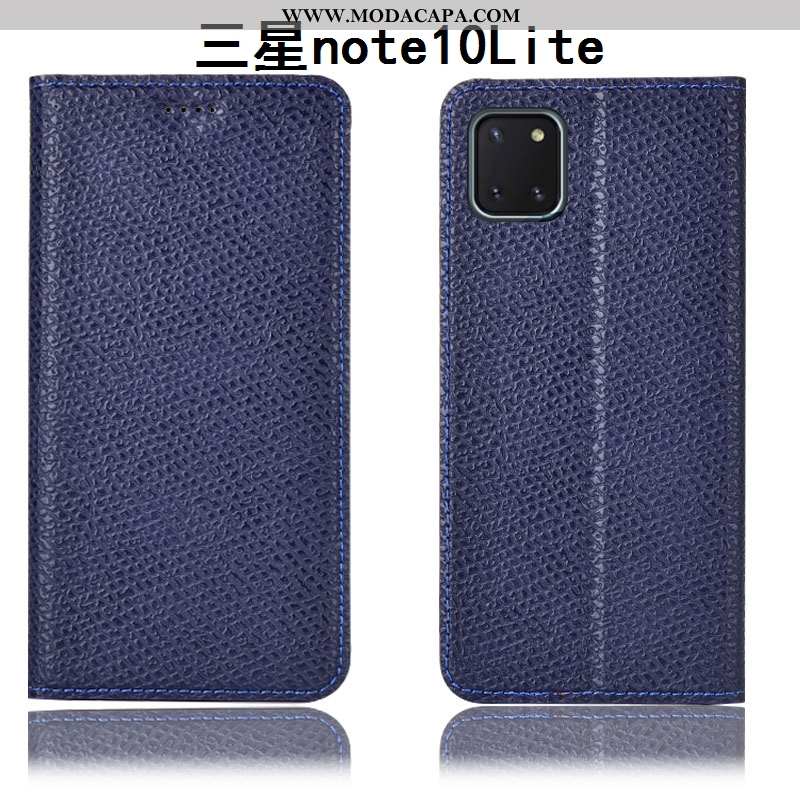 Capas Samsung Galaxy Note 10 Lite Couro Legitimo Completa Telemóvel Cover Malha Azul Escuro Baratos