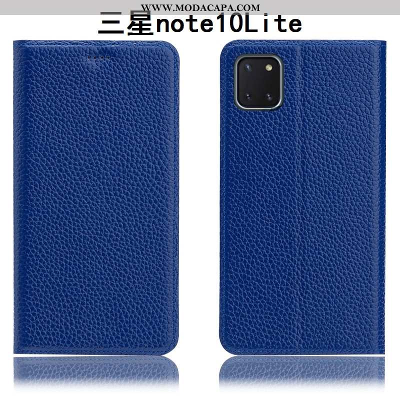 Capa Samsung Galaxy Note 10 Lite Protetoras Telemóvel Azul Escuro Couro Legitimo Cases Capas Antique