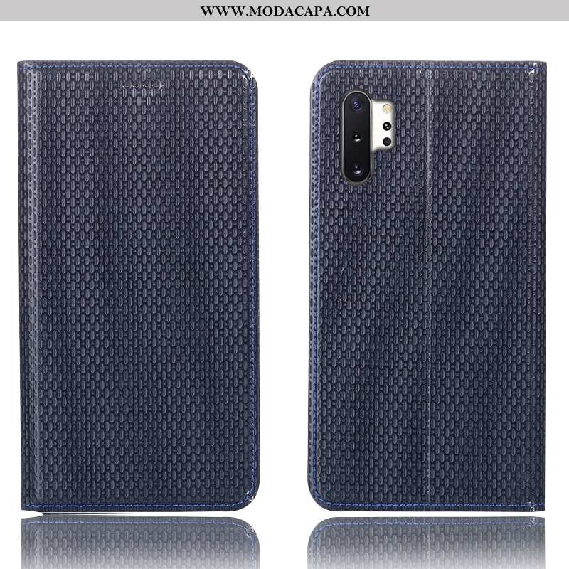 Capa Samsung Galaxy Note 10+ Couro Genuíno Completa Azul Escuro Cover Capas Telemóvel Protetoras Bar