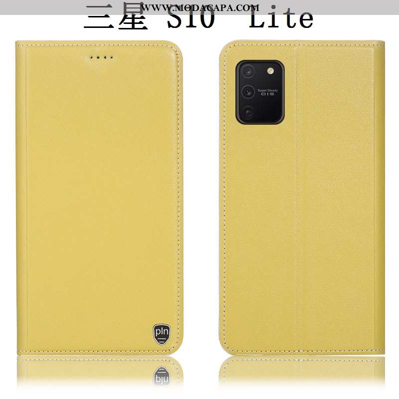 Capas Samsung Galaxy S10 Lite Couro Genuíno Protetoras Amarela Telemóvel Completa Cover Promoção