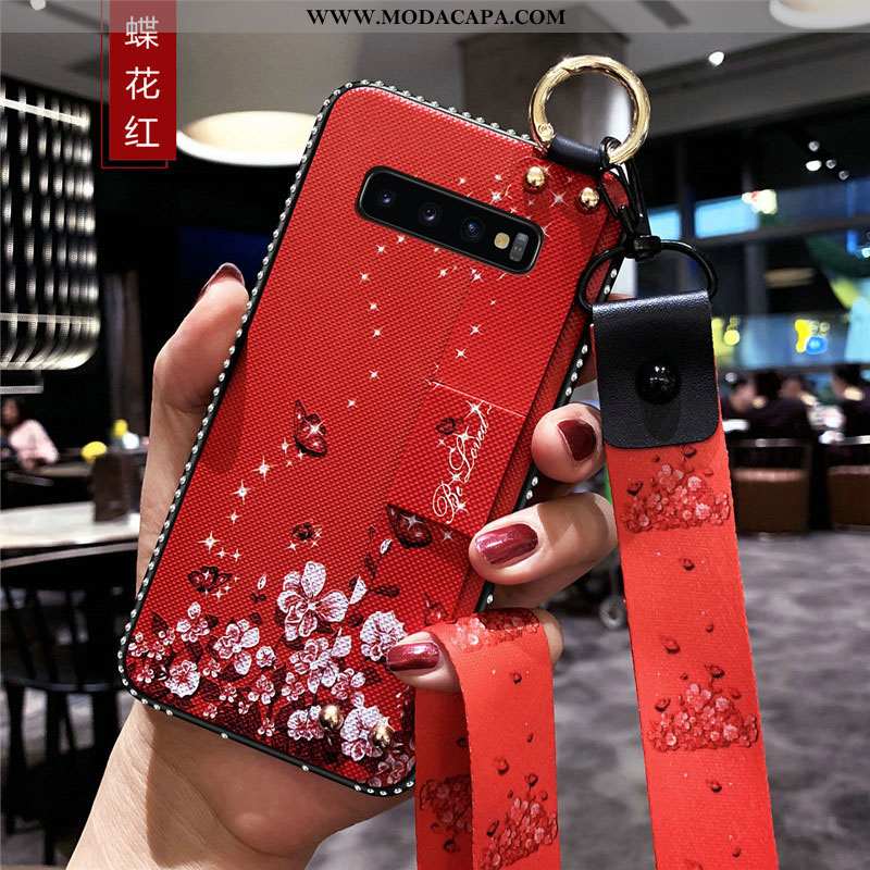 Capas Samsung Galaxy S10 Cordao Vermelho Frente Floral Protetoras Silicone Wrisband Venda