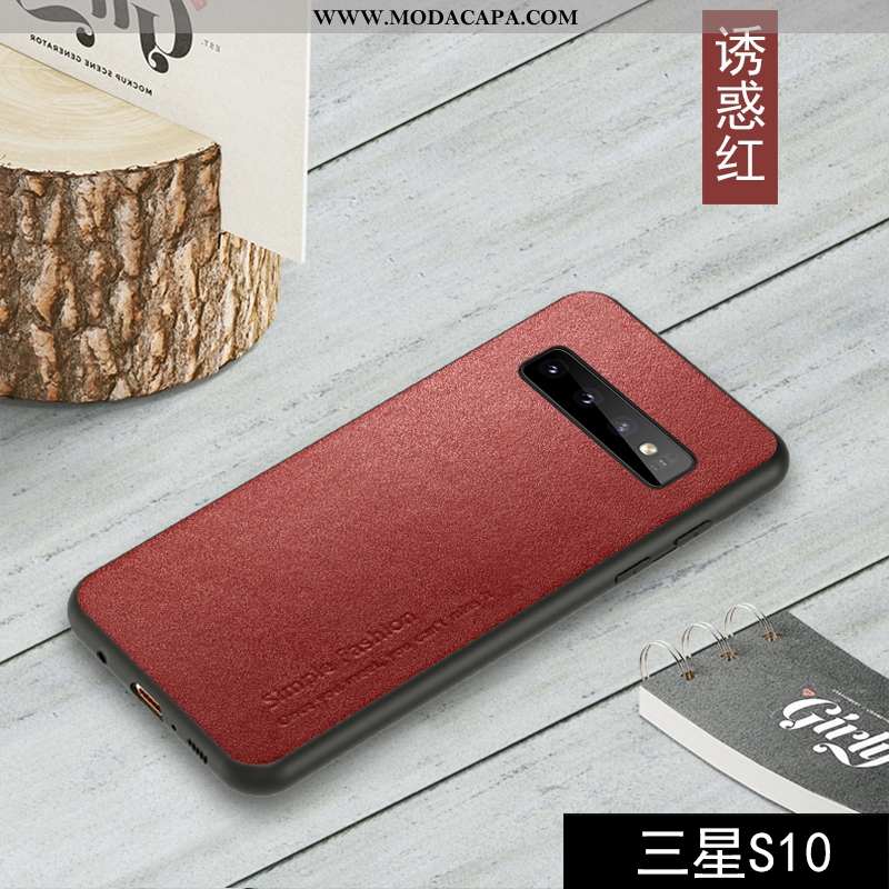 Capa Samsung Galaxy S10 Couro Legitimo Antiqueda Cases Telemóvel Preto Completa Capas Online