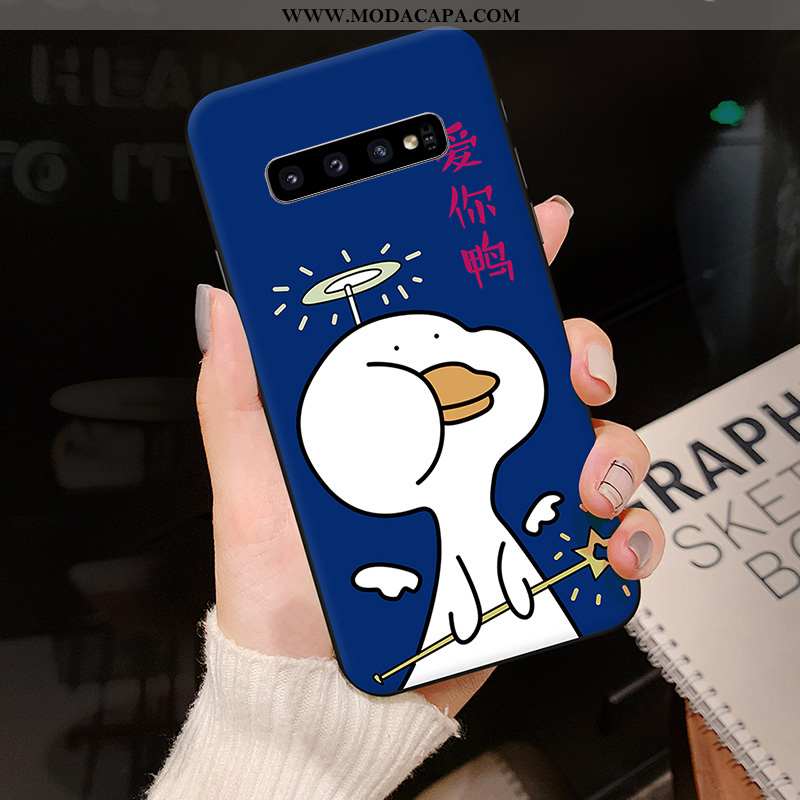 Capas Samsung Galaxy S10 Tendencia Desenho Animado Azul Escuro Criativas Silicone Tampa Telemóvel Ve