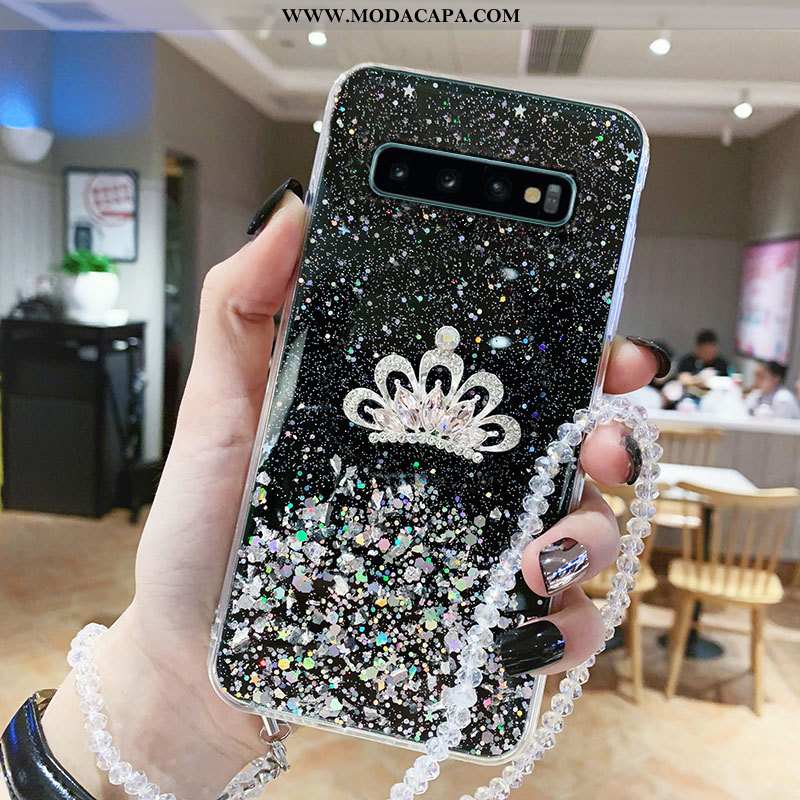 Capas Samsung Galaxy S10+ Personalizado Preto Soft Cristais Cases Telemóvel Promoção