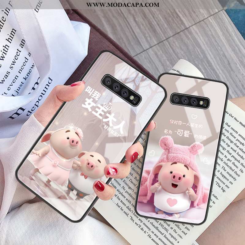 Capa Samsung Galaxy S10+ Personalizada Vermelho Malha Protetoras Tendencia Completa Rosa Venda