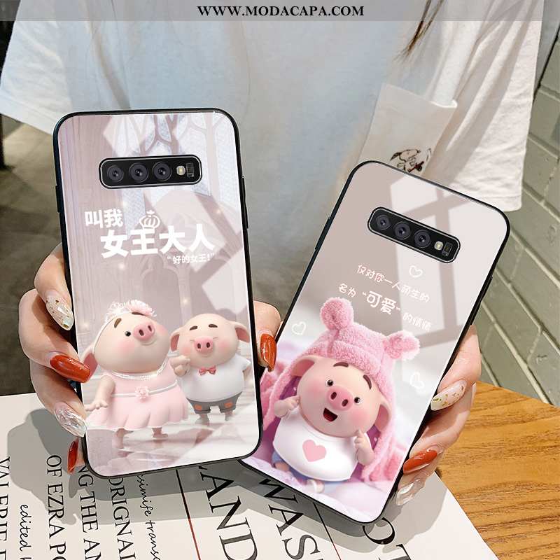 Capa Samsung Galaxy S10+ Personalizada Vermelho Malha Protetoras Tendencia Completa Rosa Venda