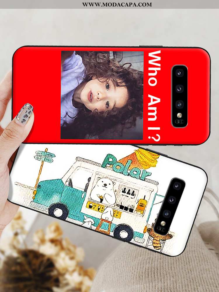 Capa Samsung Galaxy S10+ Desenho Animado Cases Pu Malha Tampa Telemóvel Casal Baratos