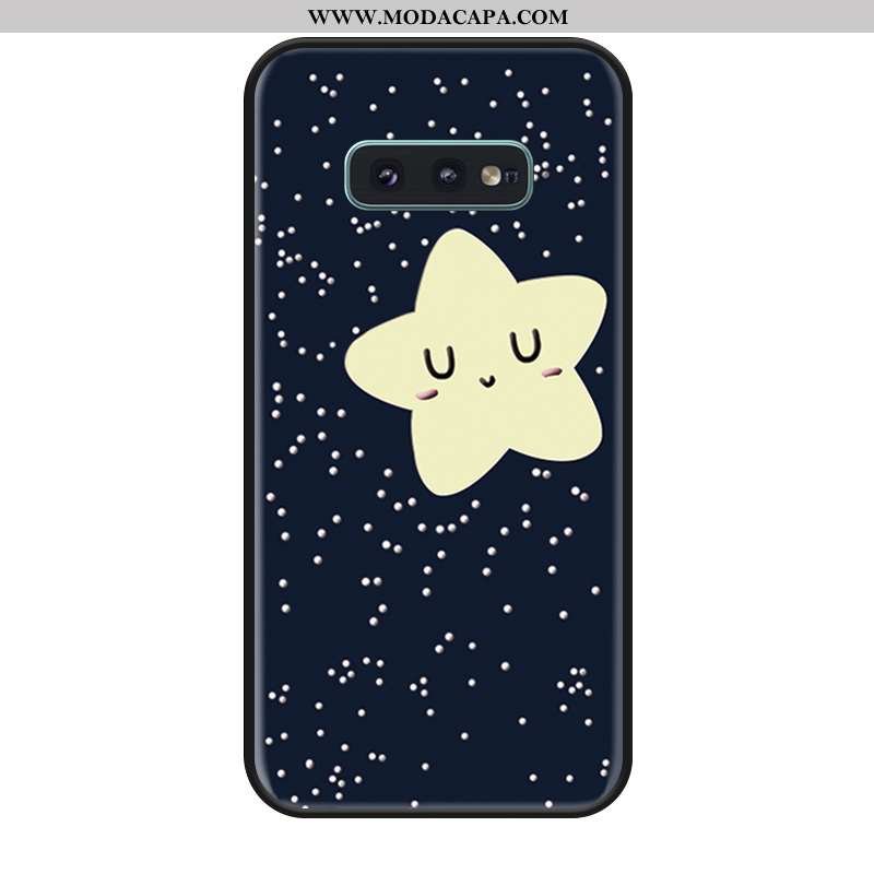 Capa Samsung Galaxy S10e Silicone Bonitos Azul Escuro Cordao Desenho Animado Antiqueda Estrelado Com