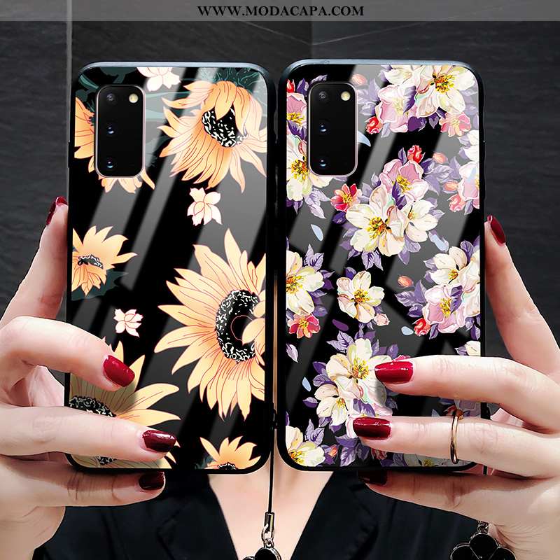 Capas Samsung Galaxy S20 Vidro Resistente Florido Crisântemo Cases Preto Completa Baratas