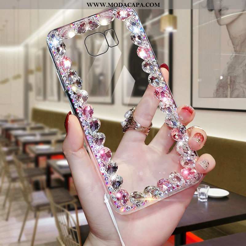 Capa Samsung Galaxy S6 Edge Protetoras Rosa Capas Clara Soft Strass Telemóvel Barato