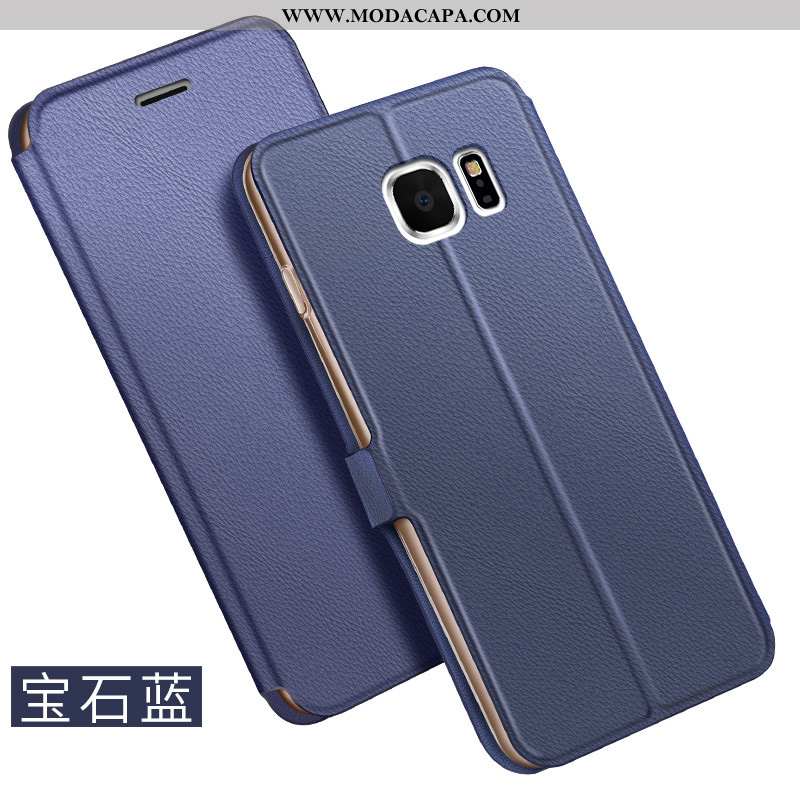 Capas Samsung Galaxy S6 Couro Cases Business Cover Azul Telemóvel Barato