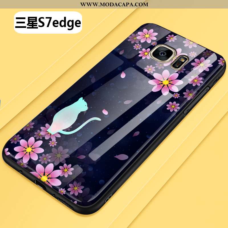 Capas Samsung Galaxy S7 Edge Vidro Cases Telemóvel Preto Personalizado Criativas Baratos