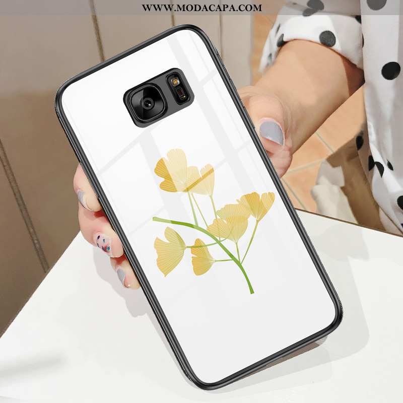 Capa Samsung Galaxy S7 Vidro Cases Folha Telemóvel Novas Tendencia Branco Venda