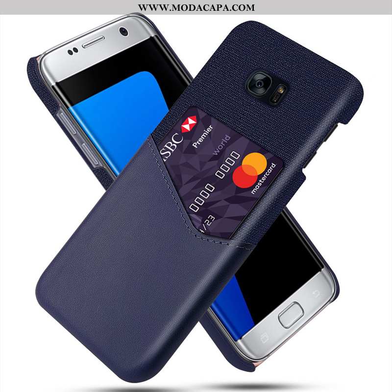 Capa Samsung Galaxy S7 Couro Tecido Capas Protetoras Azul Escuro Cases Telemóvel Venda