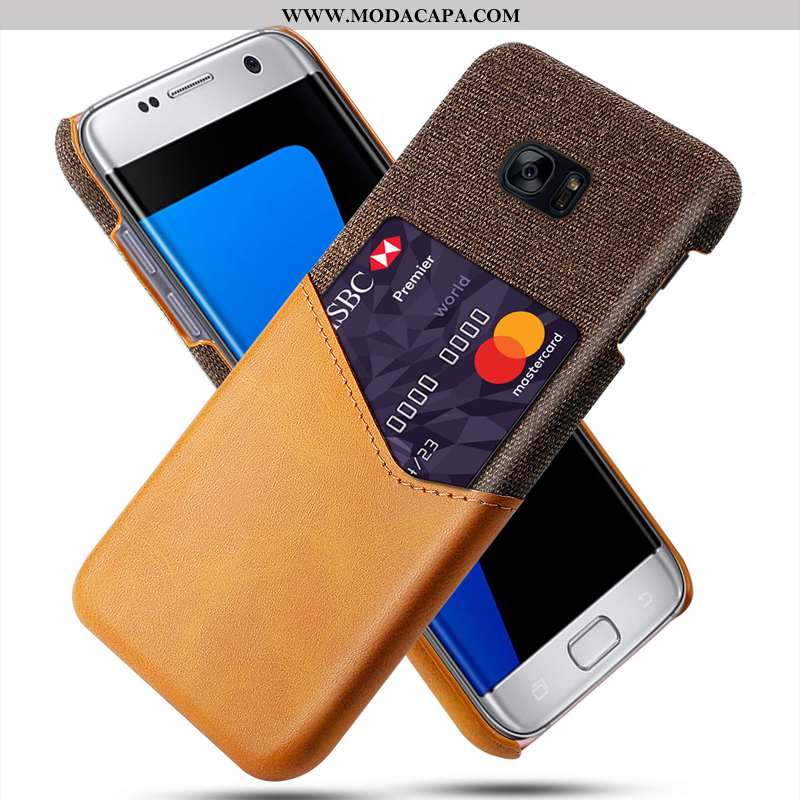 Capa Samsung Galaxy S7 Couro Tecido Capas Protetoras Azul Escuro Cases Telemóvel Venda