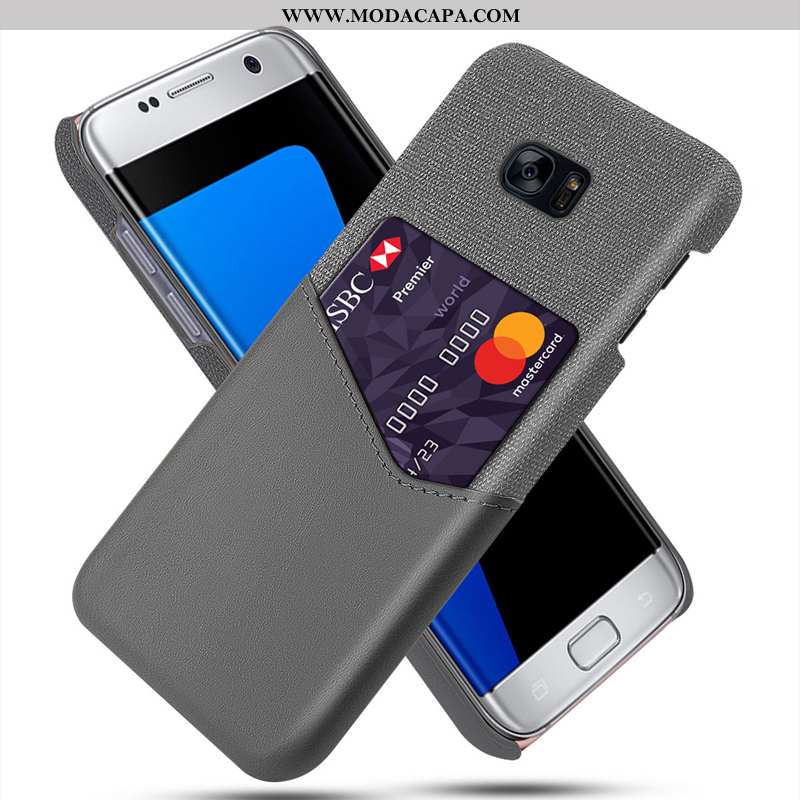 Capa Samsung Galaxy S7 Couro Tecido Capas Protetoras Azul Escuro Cases Telemóvel Venda