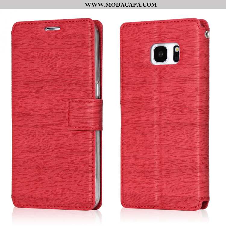 Capas Samsung Galaxy S7 Couro Cases Telemóvel Cover Vermelho Tampa Promoção