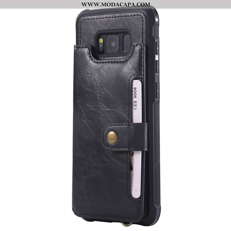 Capa Samsung Galaxy S8 Cordao Capas Preto Couro Carteira Telemóvel Cases Barato