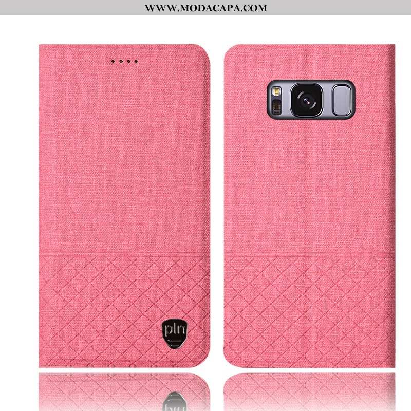 Capa Samsung Galaxy S8+ Linho Couro Telemóvel Rosa Cases Capas Antiqueda Baratas