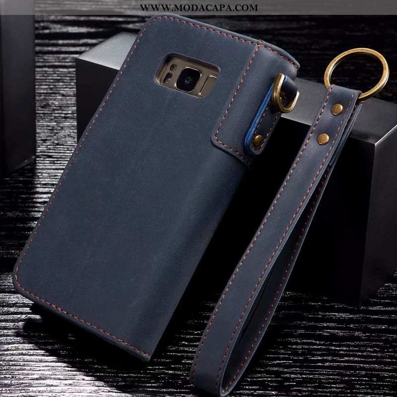 Capa Samsung Galaxy S8+ Protetoras Cover Couro Genuíno Azul Escuro Completa Telemóvel De Grau Online