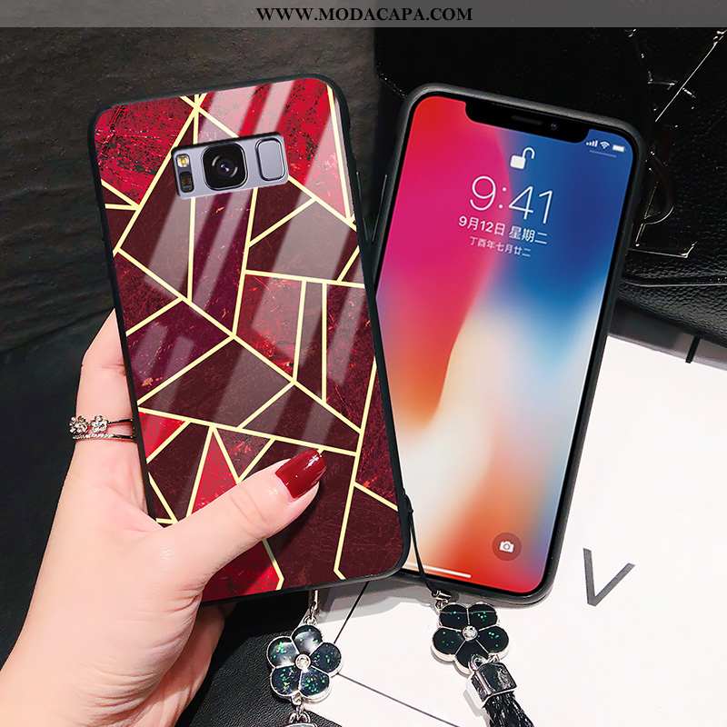 Capa Samsung Galaxy S8+ Criativas Facil Estilosas Completa Vermelho Marmore Protetoras Baratos