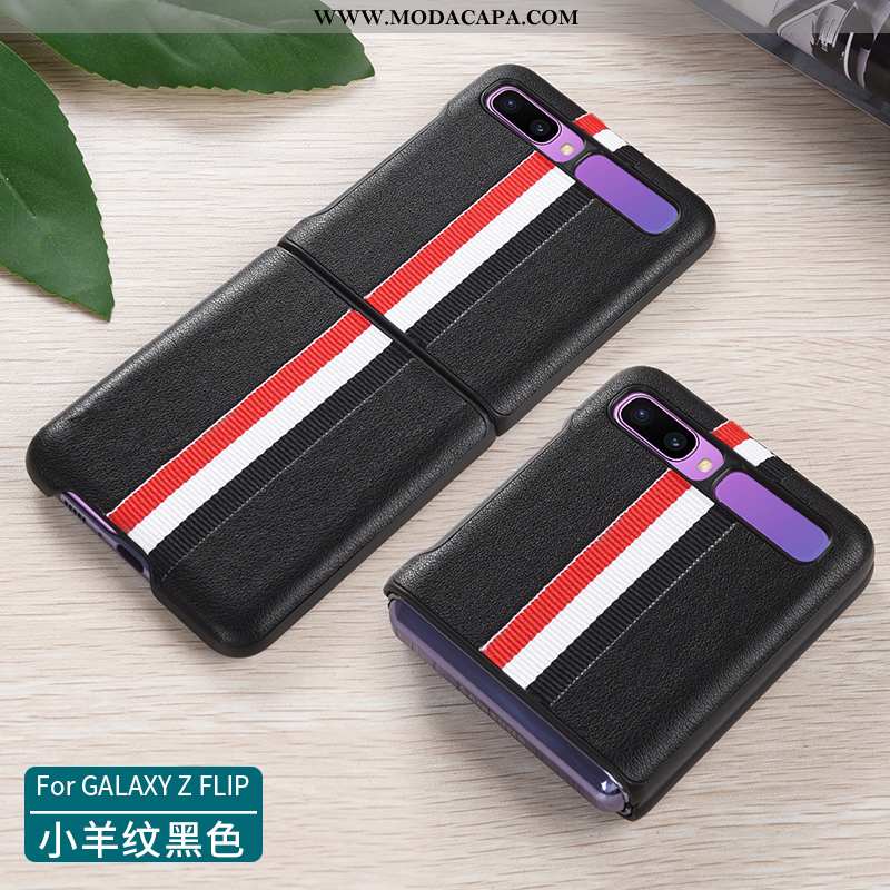 Capa Samsung Z Flip Protetoras Preto Capas Dobravel Telemóvel Couro Genuíno Antiqueda Venda