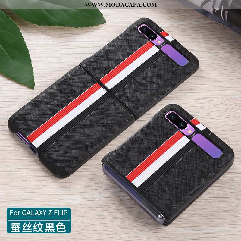 Capa Samsung Z Flip Protetoras Preto Capas Dobravel Telemóvel Couro Genuíno Antiqueda Venda