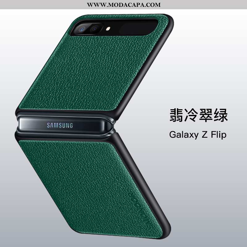 Capa Samsung Z Flip Couro Legitimo Completa Dobravel Telemóvel Papel Cases Couro Promoção