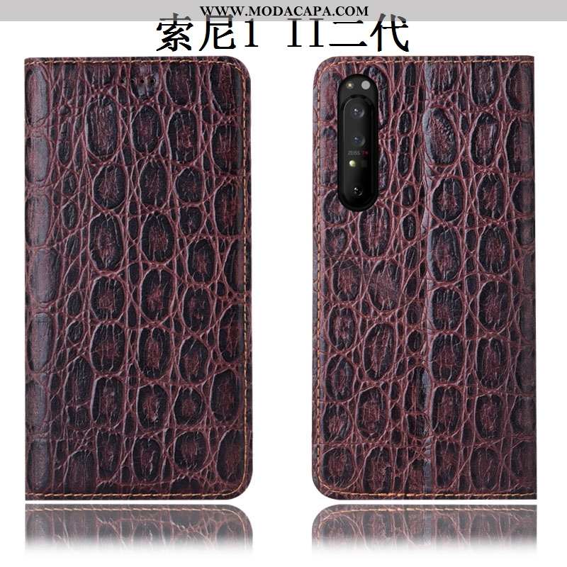 Capas Sony Xperia 1 Ii Couro Legitimo Telemóvel Antiqueda Cases Pedras Cover Baratas