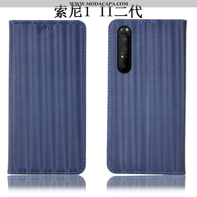 Capas Sony Xperia 1 Ii Couro Genuíno Azul Telemóvel Cases Antiqueda Gradiente Cover Barato