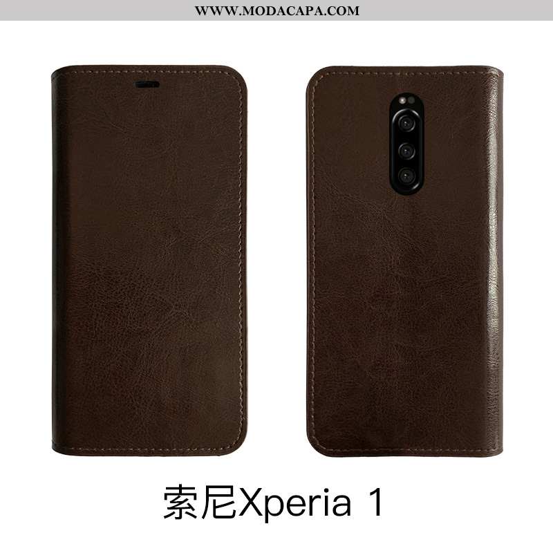 Capa Sony Xperia 1 Protetoras Business Telemóvel Slim Couro Genuíno Soft Retro Baratos