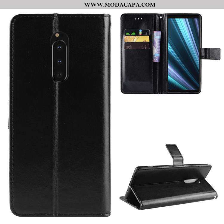 Capas Sony Xperia 1 Soft Carteira Protetoras Cases Telemóvel Preto Cover Baratos