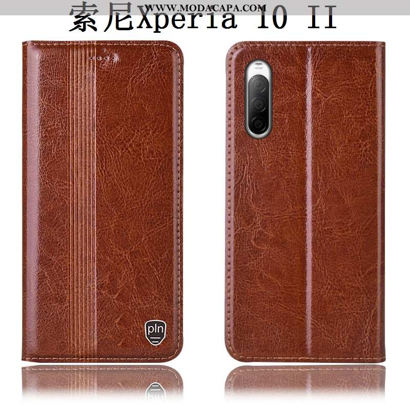 Capas Sony Xperia 10 Ii Protetoras Telemóvel Antiqueda Marrom Couro Legitimo Cover Venda