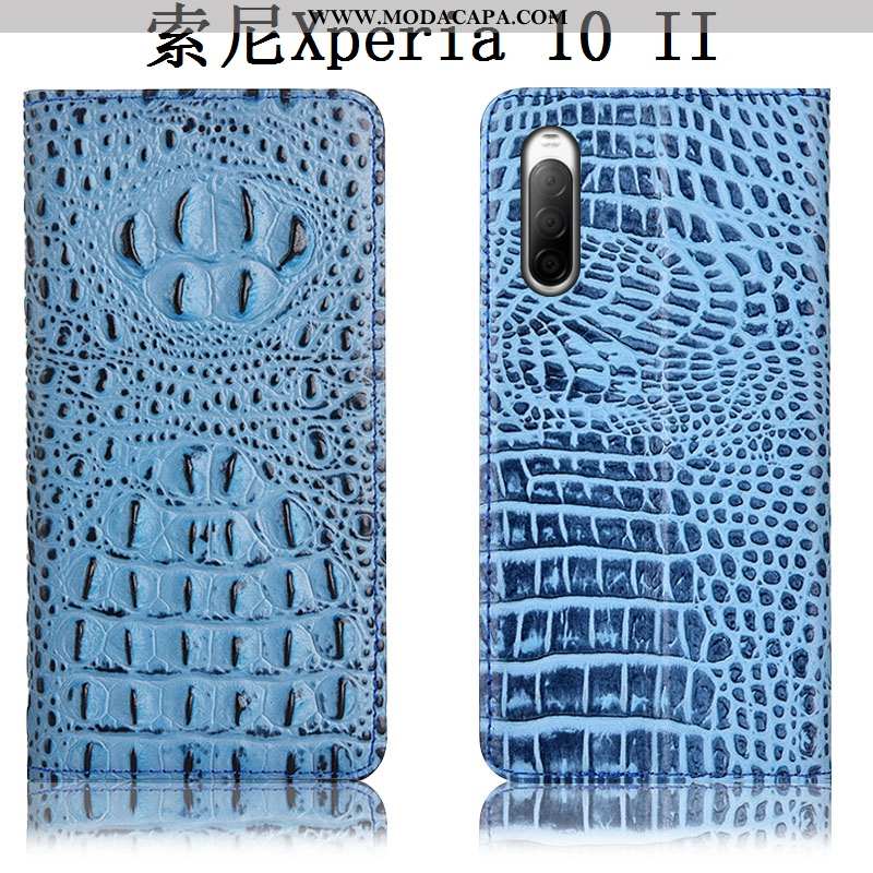 Capa Sony Xperia 10 Ii Couro Genuíno Cover Protetoras Telemóvel Azul Capas Antiqueda Promoção