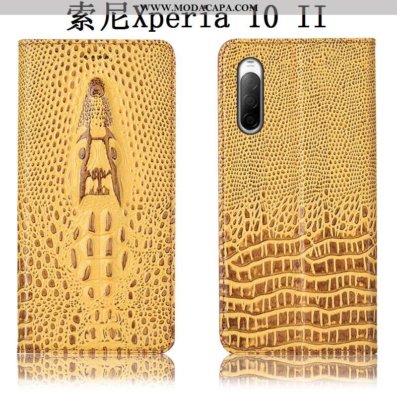 Capa Sony Xperia 10 Ii Couro Legitimo Antiqueda Pulôver Capas Telemóvel Protetoras Caqui Baratas