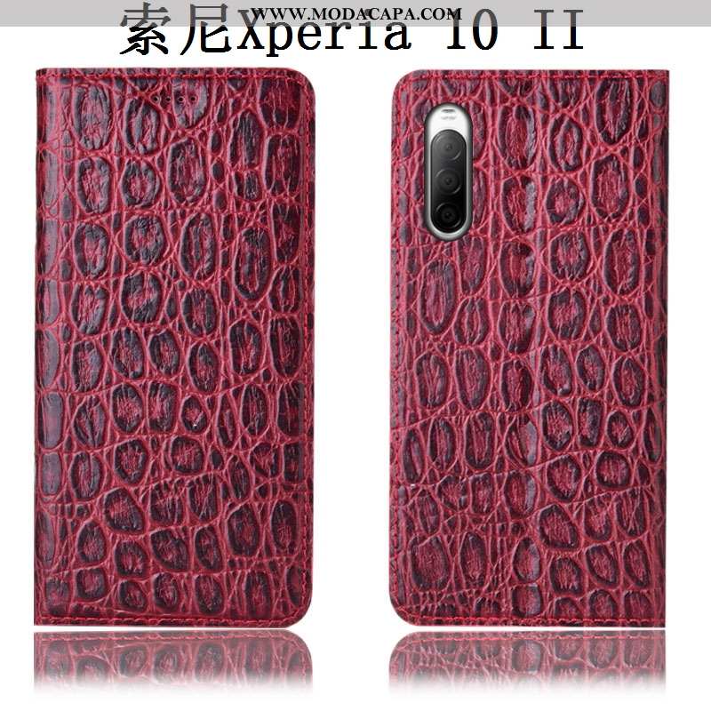 Capas Sony Xperia 10 Ii Couro Genuíno Telemóvel Cover Protetoras Vermelho Pedraria Venda