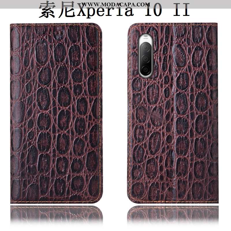 Capas Sony Xperia 10 Ii Couro Genuíno Telemóvel Cover Protetoras Vermelho Pedraria Venda