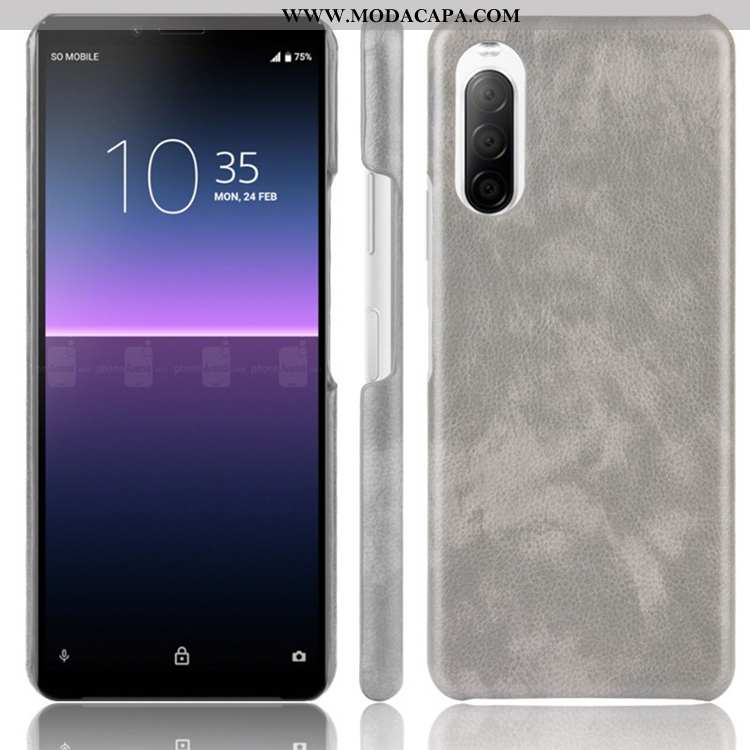 Capas Sony Xperia 10 Ii Couro Antiqueda Personalizado Telemóvel Cinza Couro Comprar