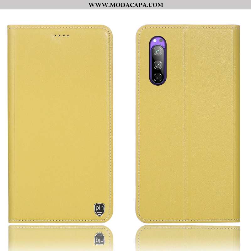 Capas Sony Xperia 5 Couro Genuíno Telemóvel Protetoras Antiqueda Amarela Cases Promoção