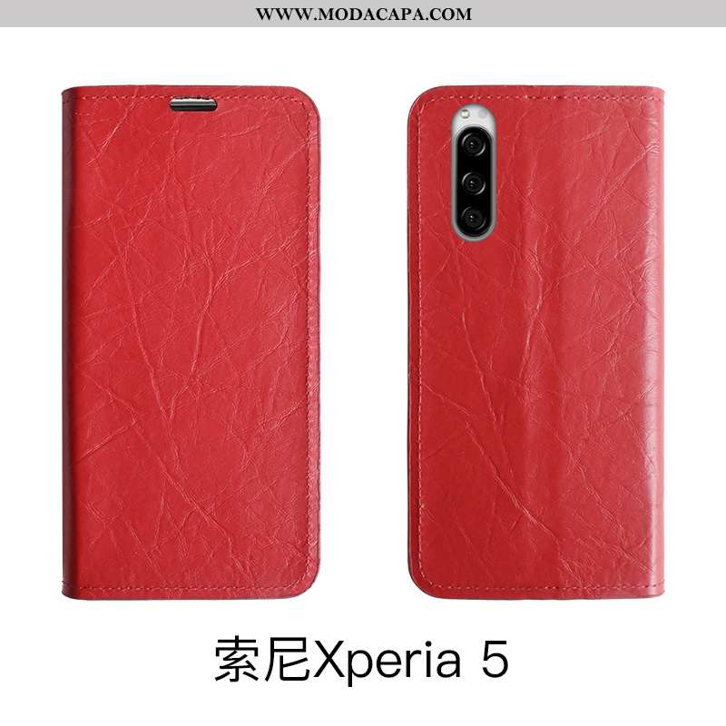 Capa Sony Xperia 5 Couro Telemóvel Capas Silicone Couro Vermelho Slim Baratos