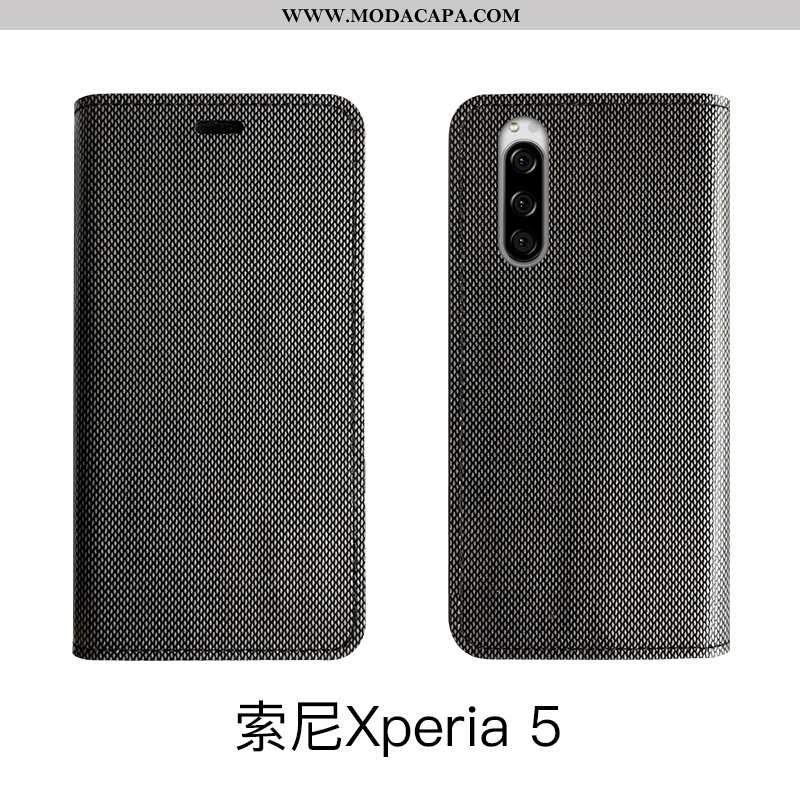 Capas Sony Xperia 5 Luxo Preto Antiqueda Couro Cover Completa Comprar