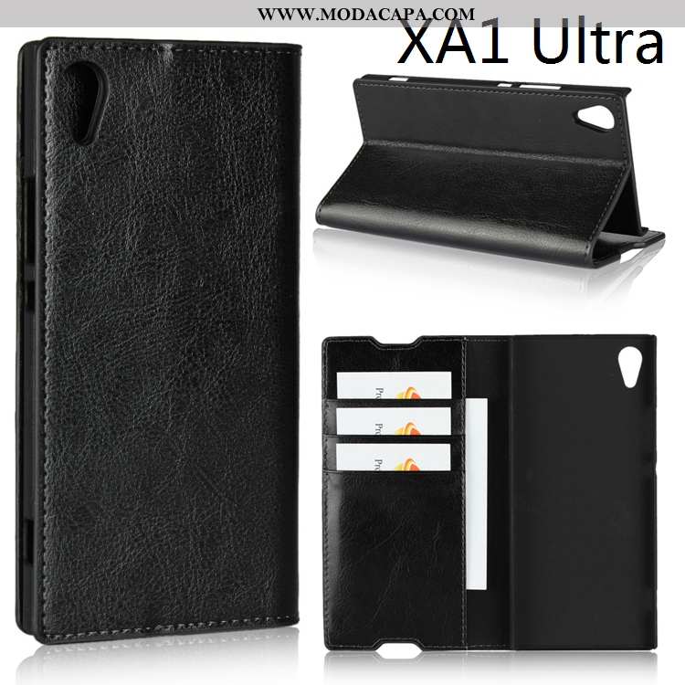 Capa Sony Xperia Xa1 Ultra Couro Telemóvel Preto Cases Capas Genuíno Promoção