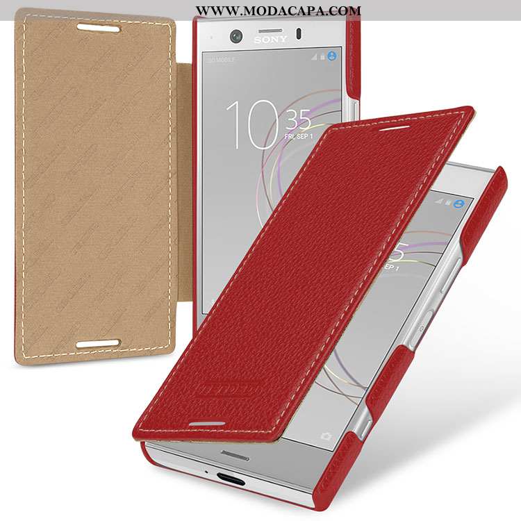 Capa Sony Xperia Xz1 Compact Couro Genuíno Capas Vermelho Antiqueda Telemóvel Cases Protetoras Venda